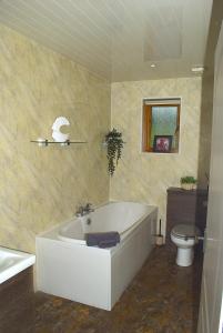 a bathroom with a white tub and a toilet at Auchenhill Lodge in Denny +25 photos
