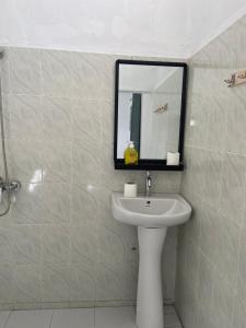 a bathroom with a sink and a mirror at Le Poulagou in Saint-Louis +17 photos