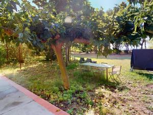 a table and chairs under a tree in a park at Maison à Vic-la-Gardiole, 2 pers, Terrasse, Proche Plage - FR-1-785-25 in Vic-la-Gardiole