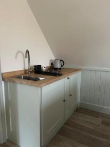 チッペナムにあるCharming one bedroomed pied a terre in rural locationsのシンクとカウンタートップのあるキッチン