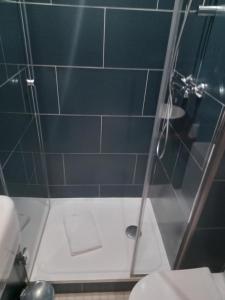 a bathroom with a shower with a sink and a toilet at Hotel Modern Est in Paris