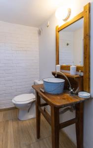 a bathroom with a toilet and a sink and a mirror at La Lipoveni in Jurilovca +46 photos