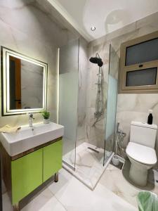 a bathroom with a sink and a shower and a toilet at Luxury Studio House 392-2 in 6th Of October +2 photos
