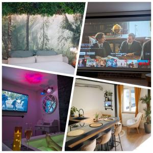 TV a/nebo společenská místnost v ubytování Gîte Oasis Ault - Ciné, Balnéo & Confort à la Mer