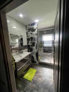 a bathroom with a sink and a shower at Apart U Svatých in Halenkovice +31 photos