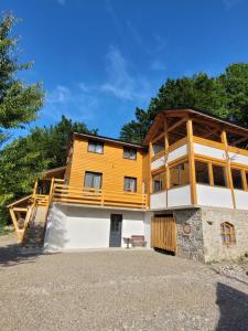 a house with a staircase on the side of it at Cabana NEST in Bistricioara