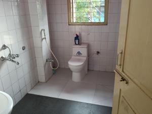 Jāmbにあるarushi home stayのトイレと窓のあるバスルーム