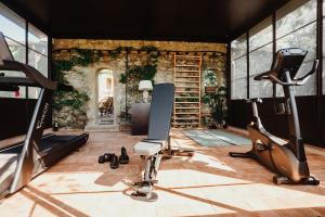 a gym with treadmills and exercise equipment in a room at Relais Sant'Elena in Bibbona