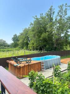 a hot tub and a boat in a garden at Akido in Kvareli