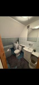 a bathroom with a toilet and a sink at Biały Domek Becejły in Becejły +19 photos