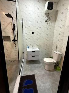 a bathroom with a shower and a toilet and a sink at Four bedroom Luxury house Lekki in Lekki +18 photos