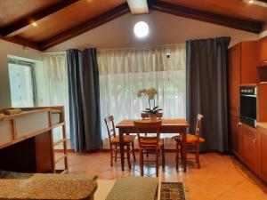 a kitchen and dining room with a table and chairs at Suzi Apartments in Lokev