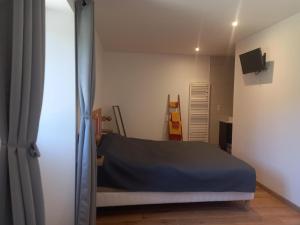 a bedroom with a bed and a tv on a wall at Maison heia in Sare