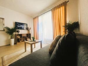 salon z kanapą i stołem w obiekcie Apartament Słoneczny 10 w mieście Opole