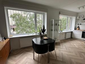 a kitchen with a table with a potted plant on it at Composer's apartment in Tallinn +5 photos