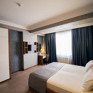 una habitación de hotel con una cama y un escritorio en RS Baku Hotel, en Baku