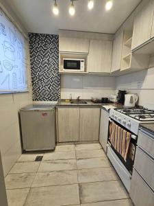 una cucina con lavello e fornello forno superiore di Departamento Santa Fe a Salta