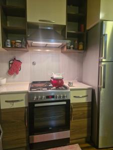 una cocina con fogones y una olla. en Golden sea, en Itʼkhvisi