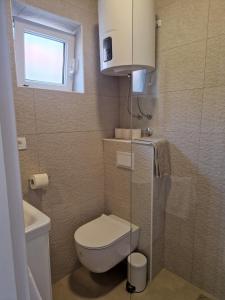 a small bathroom with a toilet and a window at Seaside holiday house Gradac, Makarska - 24759 in Gradac