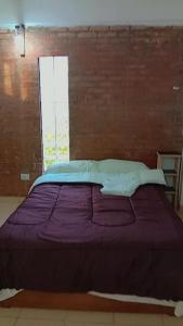 a large purple bed with a window in a room at El Arbol in Eldorado