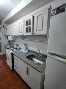 a kitchen with a sink and a white refrigerator at Vista sur in Buenos Aires +10 photos