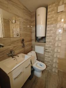a bathroom with a toilet and a sink at Galina Apartment in Kŭrdzhali +15 photos