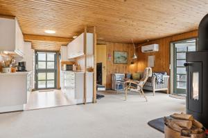 PandrupにあるSummerhouse In Peaceful Surroundingsの木製の天井のキッチン&リビングルーム