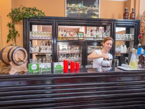 a woman standing behind the counter of a bar at Villa Valentina in Zadar