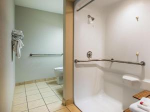 a bathroom with a toilet and a shower stall at Microtel Inn & Suites by Wyndham Chattanooga/Near Hamilton P in Chattanooga +45 photos