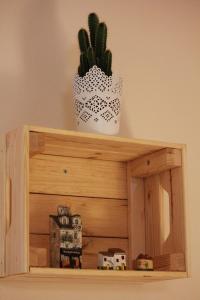 a wooden shelf with a plant and a pot on it at Casa P&G in Niscemi
