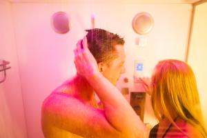 a man and a woman getting their hair dyeicked at Chester Apartments in Chester