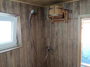 una ducha con cabezal de ducha en un baño en Garage, en Donji Milanovac 27 fotos más