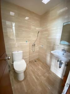 a bathroom with a toilet and a sink at Bedugul Lake View Inn in Bedugul +38 photos