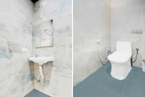 two pictures of a bathroom with a toilet and a sink at Townhouse Oak LB Nagar Metro Station in Hyderabad +26 photos