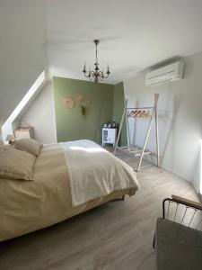 a bedroom with a bed and a chandelier at Chez Mary Elise in Le Claux +35 photos