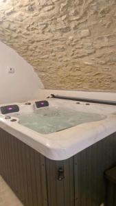 eine große Badewanne mit grünem Wasser in der Unterkunft Appartement avec jaccuzzi privatif en RDC proche via rhona in Charmes-sur-Rhône