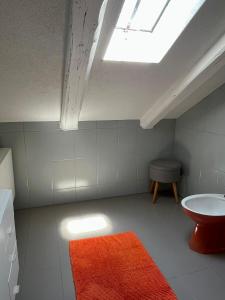 a bathroom with a toilet and a sink and a skylight at Apartmani Zora in Cres +53 photos