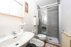 a bathroom with a toilet and a sink and a shower at Cesa Alpes 3 in Campitello di Fassa +16 photos