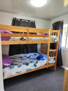 a bedroom with two bunk beds in a room at Zeehan Bush Camp in Zeehan