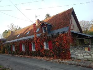 a house covered in ivy on the side of a street at Duplex indépendant dans Longère in La Croix-en-Touraine