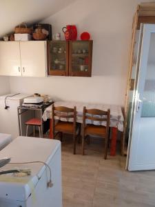 a kitchen with a table and chairs in a room at Studio apartman u ruralnom okruženju in Donji Karin