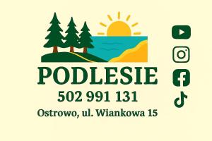 a logo for a podcast with trees and a lake at Podlesie in Ostrowo