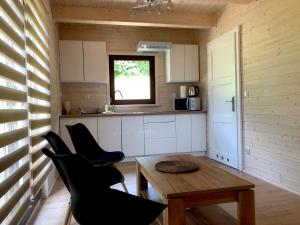 a small kitchen with a table and chairs in a room at Staś in Zarzecze