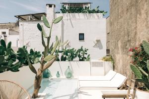 a rooftop patio with a plant and a couch at Corte Manfredi in Alessano