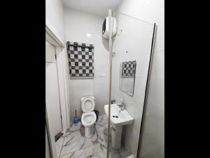 a small bathroom with a toilet and a sink at AB Luxury 2 bedroom Apartment with 24hr Electricity, Wifi, Fully Equipped Kitchen in Lagos
