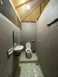 a small bathroom with a toilet and a sink at Bukitlawangtour and Accomodation in Bukit Lawang