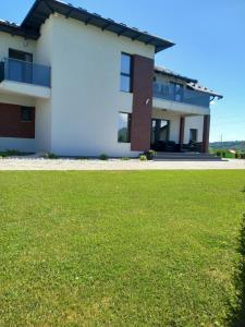 a house with a lawn in front of it at Casa Ambientt in Curtea de Argeş