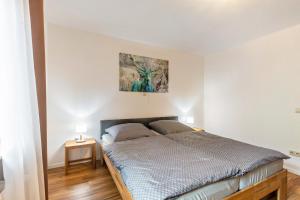 a bedroom with a bed and two side tables at Hof Helmenhube 2 in Gammelsbach