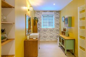 a bathroom with a sink and a mirror at La Richaumoise - Maison avec grand jardin in Sains-Richaumont