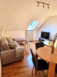 特劳恩施泰因Leo11的客厅里有一张沙发和一张桌子。